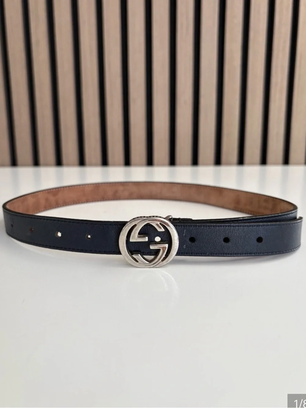 Gucci Black Leather Belt with Silver Double G Buckle